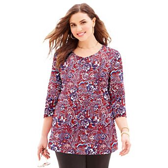 Catherines Women's Plus Size Suprema 3/4 Sleeve V-Neck Tee