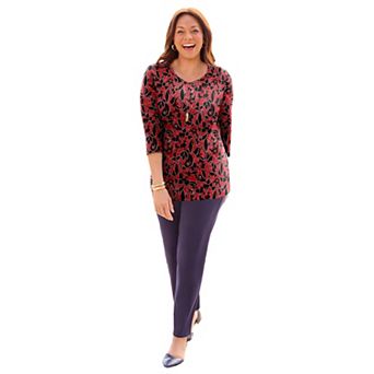 Catherines Women's Plus Size Suprema 3/4 Sleeve V-Neck Tee