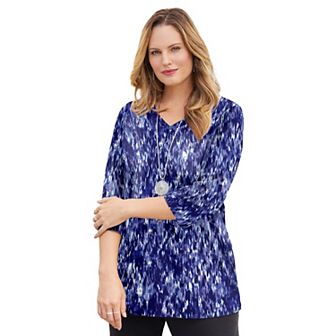 Catherines Women's Plus Size Suprema 3/4 Sleeve V-neck Tee
