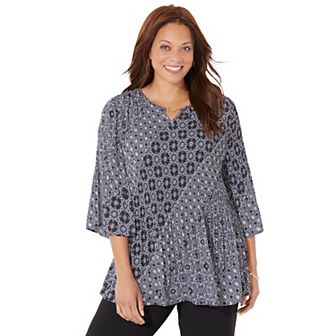 Catherines Women's Plus Size Petite Affinity Chain Pleated Blouse