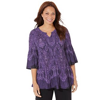 Catherines Women's Plus Size Petite Affinity Chain Pleated Blouse