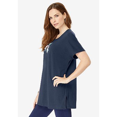 Roaman's Women's Plus Size Embellished Tunic With Side Slits