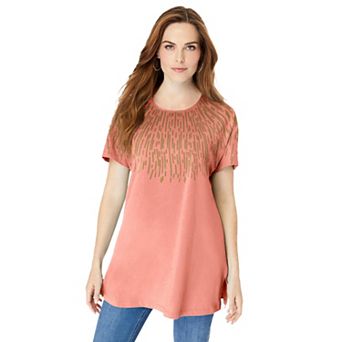 Roaman's Women's Plus Size Embellished Tunic With Side Slits