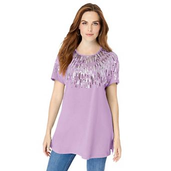 Roaman's Women's Plus Size Embellished Tunic With Side Slits