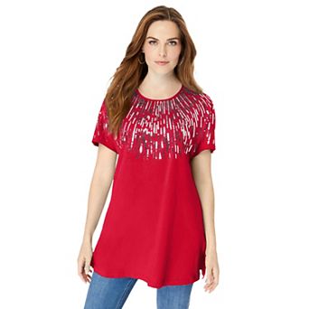Roaman's Women's Plus Size Embellished Tunic With Side Slits