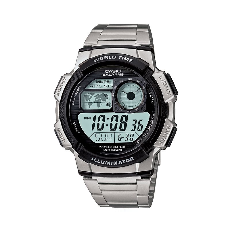 Casio Men's Illuminator Stainless Steel Digital Chronograph Watch - AE1000WD-1AV, Gray