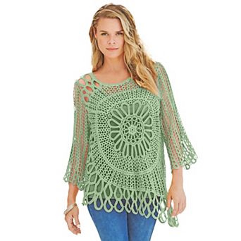 Roaman's Women's Plus Size Plus Size Crochet Sweater With Starburst Pattern