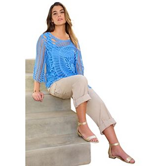 Roaman's Women's Plus Size Plus Size Crochet Sweater With Starburst Pattern