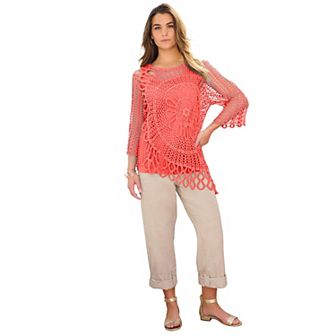 Roaman's Women's Plus Size Plus Size Crochet Sweater With Starburst Pattern