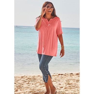 Catherines Women's Plus Size Touch Of Lace Tee