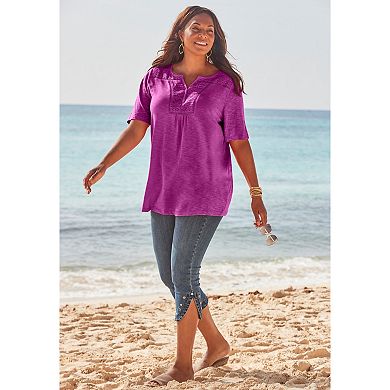 Catherines Women's Plus Size Touch Of Lace Tee