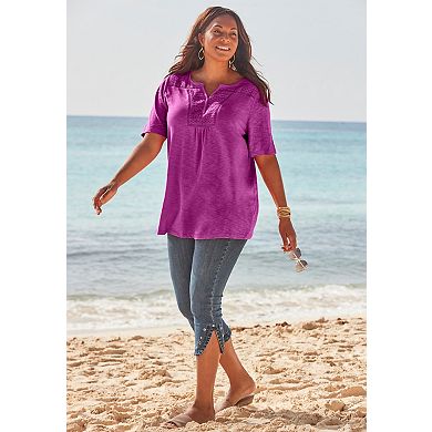 Catherines Women's Plus Size Touch Of Lace Tee