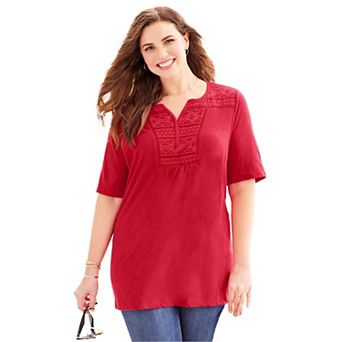 Catherines Women's Plus Size Touch Of Lace Tee