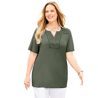 Catherines Women's Plus Size Touch Of Lace Tee