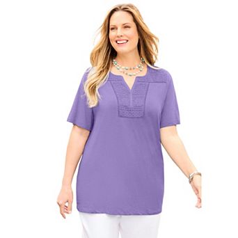 Catherines Women's Plus Size Touch Of Lace Tee