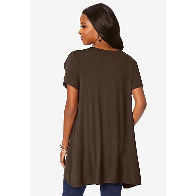 Roaman's Women's Plus Size Lace Tulip Hem Tunic
