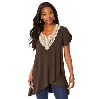 Roaman's Women's Plus Size Lace Tulip Hem Tunic