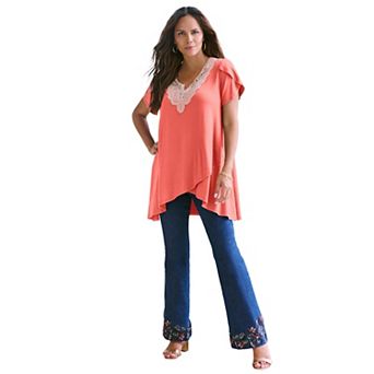 Roaman's Women's Plus Size Lace Tulip Hem Tunic