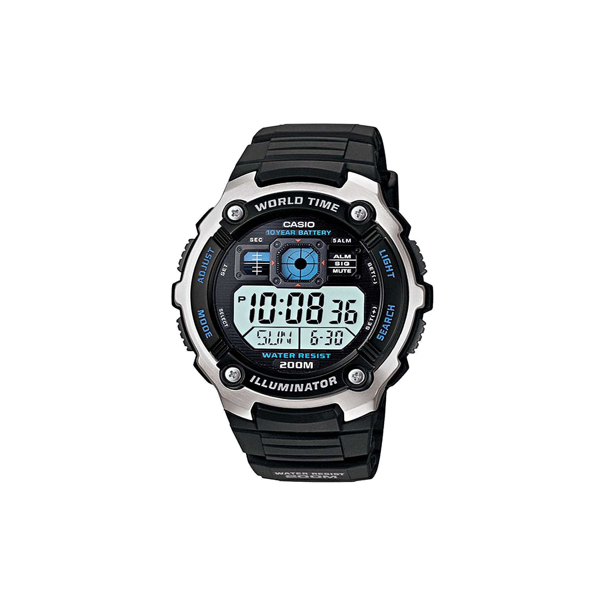 Casio Mens Illuminator Digital Chronograph Watch - AE2000W-1AV, Multicolor