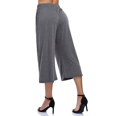 Women's Elastic Waist Solid Palazzo Casual Wide Leg Pants With Pockets