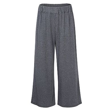 Women's Elastic Waist Solid Palazzo Casual Wide Leg Pants With Pockets