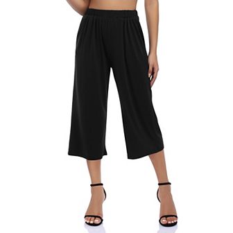 Women's Elastic Waist Solid Palazzo Casual Wide Leg Pants With Pockets