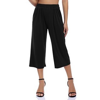Women's Elastic Waist Solid Palazzo Casual Wide Leg Pants With Pockets