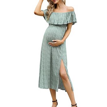 Maternity Dress Women's Off Shoulder Split A Line Casual Maxi Dress
