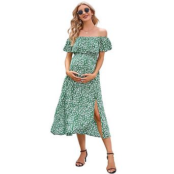 Maternity Dress Women's Off Shoulder Split A Line Casual Maxi Dress