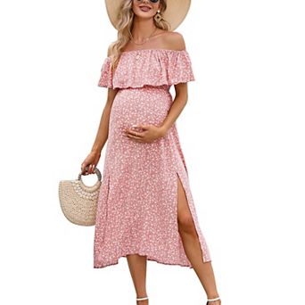 Maternity Dress Women's Off Shoulder Split A Line Casual Maxi Dress