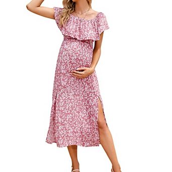 Maternity Dress Women's Off Shoulder Split A Line Casual Maxi Dress