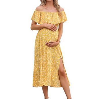 Maternity Dress Women's Off Shoulder Split A Line Casual Maxi Dress
