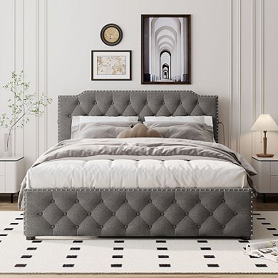 Merax Modern Platform Bed With Trundle And Usb Ports
