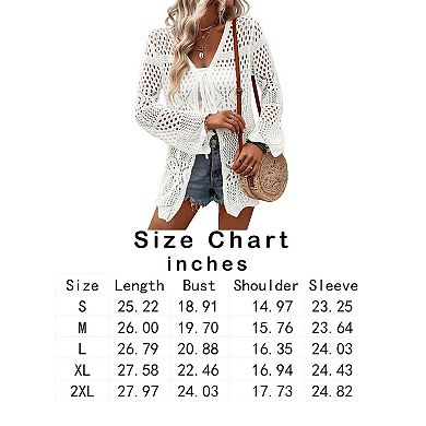 Women's Crochet Cardigan Light Weight Long Sleeve Tie Front Hollow Out Thin Cardigan