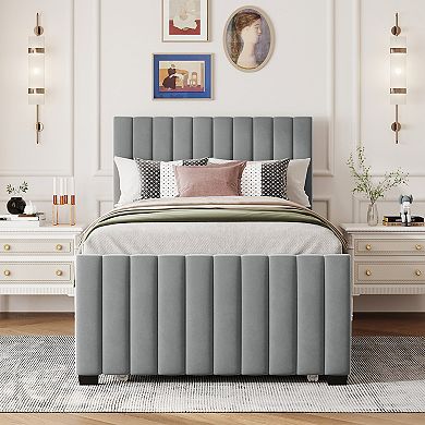 Merax Velvet Upholstered Platform Bed With Trundle
