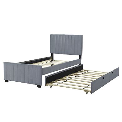 Merax Velvet Upholstered Platform Bed With Trundle