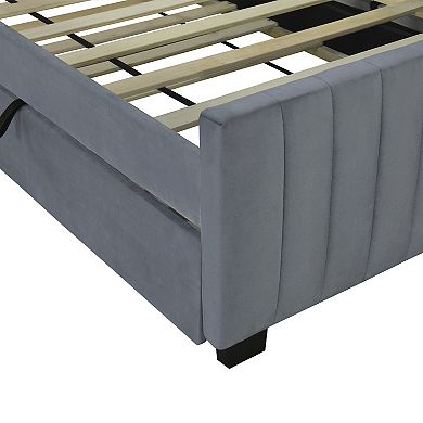 Merax Velvet Upholstered Platform Bed With Trundle
