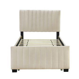 Merax Velvet Upholstered Platform Bed With Trundle