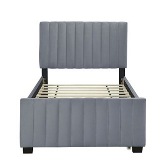 Merax Velvet Upholstered Platform Bed With Trundle