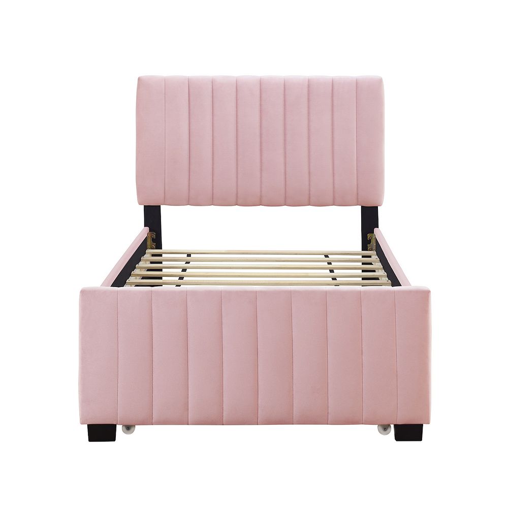 Merax Velvet Upholstered Platform Bed With Trundle