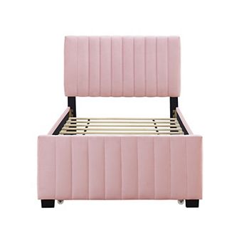 Merax Velvet Upholstered Platform Bed With Trundle