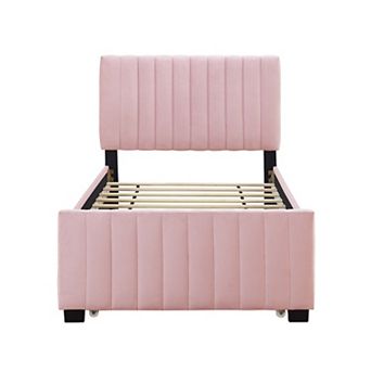 Merax Velvet Upholstered Platform Bed With Trundle