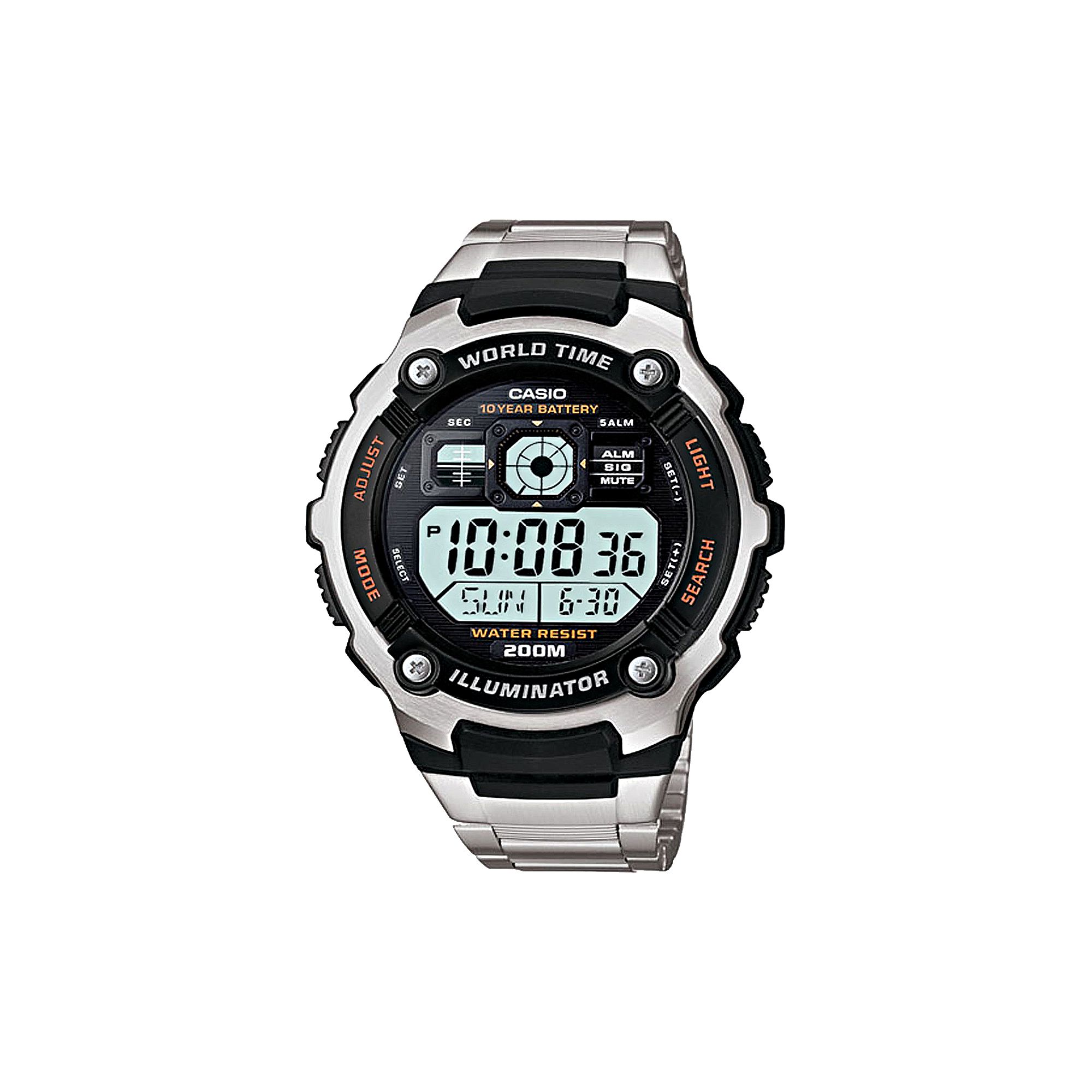 Casio Mens Illuminator Stainless Steel Digital Chronograph Watch - AE2000W