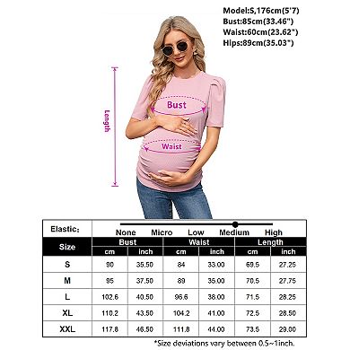 Maternity Shirts Women's Casual Floral Tops Pregnancy Short Sleeve Striped Ruched Side Tunic Top