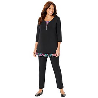 Catherines Women's Plus Size Half-Zip V-Neck Tunic Duet