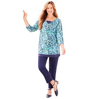 Catherines Women's Plus Size Half-Zip V-Neck Tunic Duet