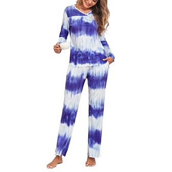 Women's Pajama Set Tie Dye Two Piece Long Sleeve Tops And Pants Sleepwear Soft Loungewear Pjs