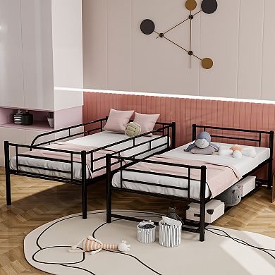 Merax Metal Bunk Bed With Shelf And Guardrails