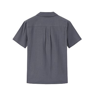 Men's Linen Shirts Short Sleeve Casual Button Down Shirts Cotton Summer Beach Shirt With Pocket