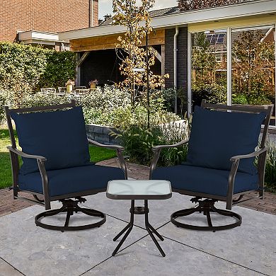 Aoodor Outdoor Swivel Chair Set - Two Chairs, One Glass Table, and Two Thick Cushions